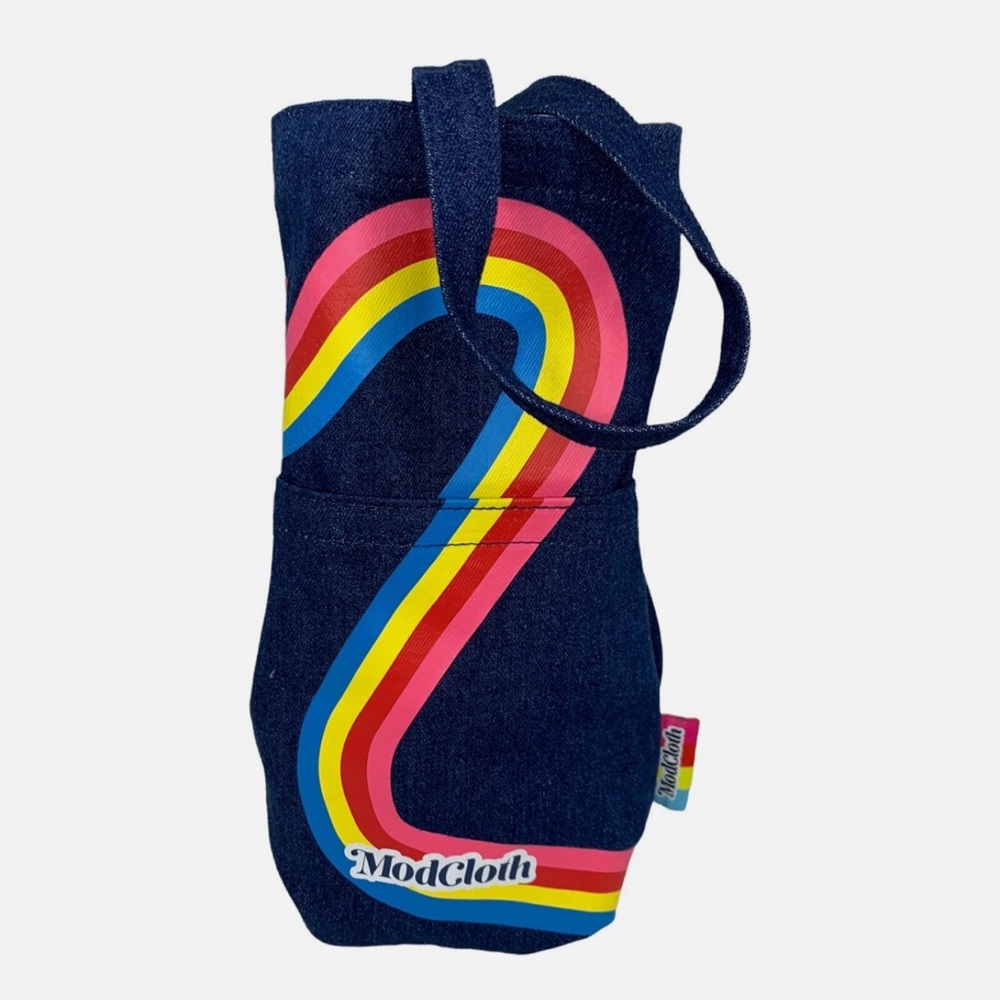 ModCloth Denim Wine Tote with Colorful Stripes